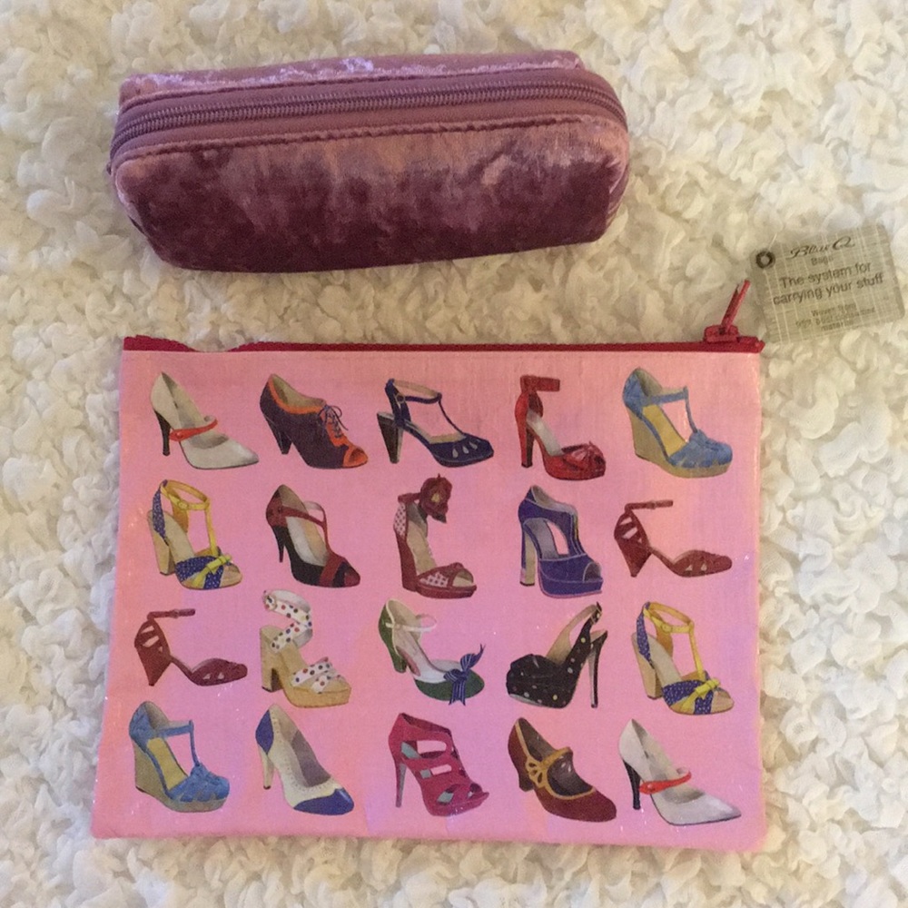 SET of Blue Q Shoes Bag & Pink Velvet Bag